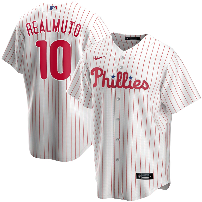 2020 MLB Men Philadelphia Phillies 10 JT Realmuto Nike White Home 2020 Replica Player Jersey 1